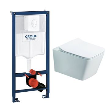 Set rezervor incastrat Grohe Rapid SL pentru vas WC cu clapeta alba Skate Air plus vas WC Rune Jord alb cu capac softclose