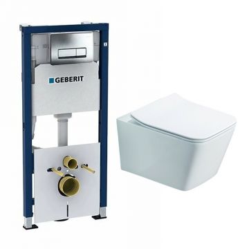 Set rezervor WC incastrat cu set fixare Geberit Duofix Up100 si clapeta Delta crom plus vas WC Rune Jord alb cu capac slim softclose