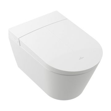 Set vas WC suspendat Villeroy&Boch Tivo rimless cu functie de bideu electric si capac softclose alb alpin