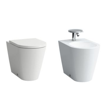 Set Kartell by Laufen cu vas wc back-to-wall capac wc cu inchidere lenta si bideu pe pardoseala EXPUS