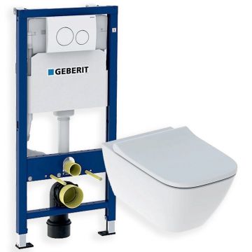 Set promo vas wc suspendat + capac slim softclose Geberit Smyle Square + rezervor incastrat cu sitem de fixare + clapeta alba Geberit Duofix Delta