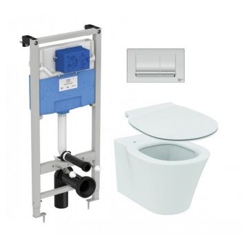 Set PROMO Vas WC suspendat Ideal Standard Connect Air Aquablade, capac, rezervor si clapeta crom