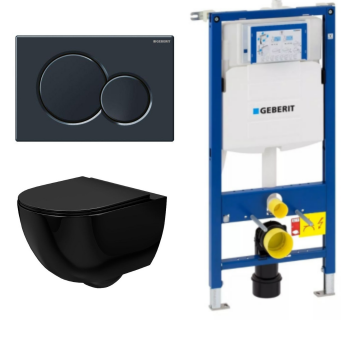Set rezervor Geberit Sigma cu vas WC suspendat Carlo Mini negru mat si clapeta neagra Set rezervor Geberit Sigma cu vas WC suspendat Carlo Mini negru mat si clapeta neagra