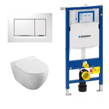 Set rezervor Geberit Sigma cu vas WC suspendat Fluminia Minerva Alb si clapeta alba Set rezervor Geberit Sigma cu vas WC suspendat Fluminia Minerva Alb si clapeta alba
