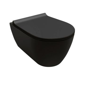 Set vas wc suspendat Hatria Fusion rimless negru mat cu capac slim softclose