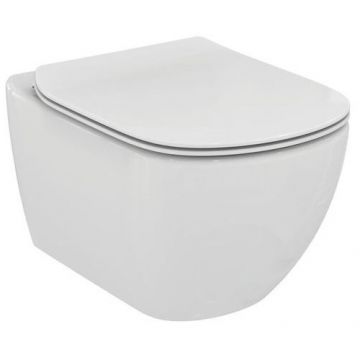 Set vas WC suspendat Ideal Standard Tesi AquaBlade si capac slim cu inchidere simpla