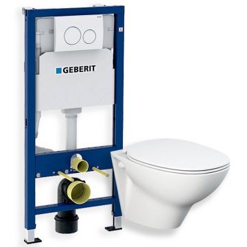 Set vas wc suspendat Rak Ceramics Morning cu capac si rezervor cu clapeta alba Geberit Delta