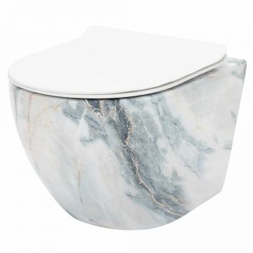 Set vas wc suspendat Rea Carlos rimless granit cu capac softclose alb