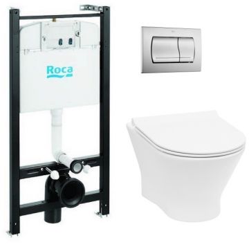 Set vas wc suspendat Roca Nexo Rimless cu capac Slim inchidere lenta rezervor cu cadru si clapeta crom lucios Set vas wc suspendat Roca Nexo Rimless cu capac Slim inchidere lenta rezervor cu cadru si clapeta crom lucios