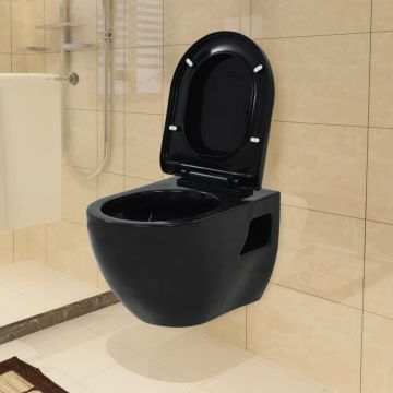 vidaXL Vas de toaletă cu montare pe perete, ceramică, negru