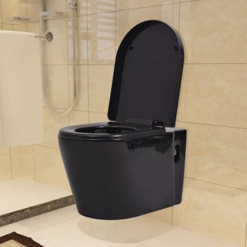vidaXL Vas toaletă cu montare pe perete, ceramică, negru