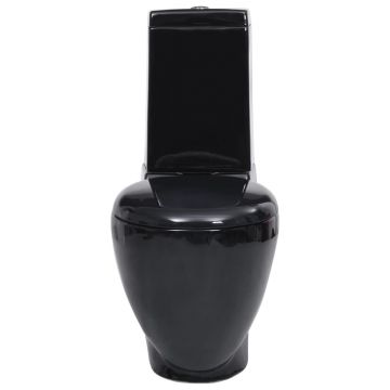 vidaXL Vas WC toaletă de baie, negru, ceramică, rotund, flux inferior