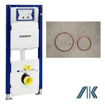 Pachet Geberit rezervor incastrat Duofix Sigma cu set fixare si clapeta Sigma 21 aspect de beton/ inel rose gold
