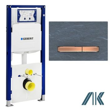 Pachet Geberit rezervor incastrat Duofix Sigma cu set fixare si clapeta Sigma 50 ardezie mustang/ butoane rose gold
