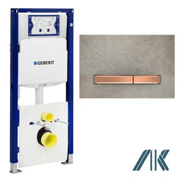Pachet Geberit rezervor incastrat Duofix Sigma cu set fixare si clapeta Sigma 50 aspect de beton/butoane rose gold