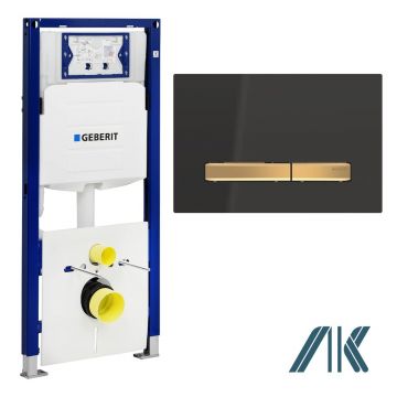 Pachet Geberit rezervor incastrat Duofix Sigma cu set fixare si clapeta Sigma 50 negru/ butoane aurii