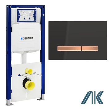 Pachet Geberit rezervor incastrat Duofix Sigma cu set fixare si clapeta Sigma 50 negru/butoane rose gold