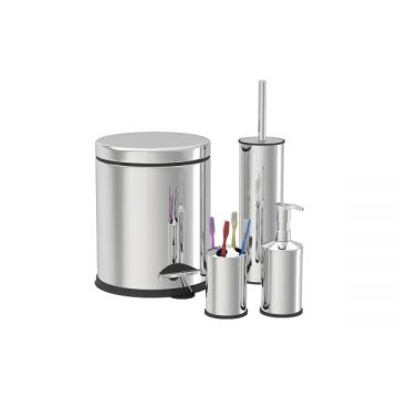 Set de baie, 4 in 1 din inox cu cos menajer de 3 litri, perie WC, suport sapun lichid, suport periute de dinti / Z-LINE 4605