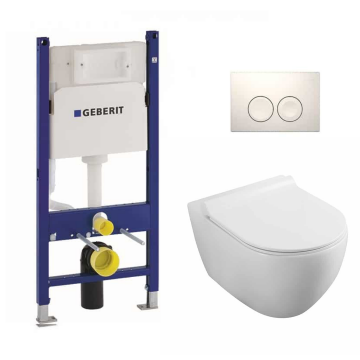 Set rezervor Geberit Delta Duofix cu vas WC suspendat Fluminia Minerva Alb si clapeta alba