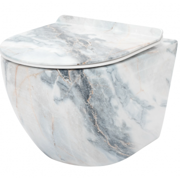 Vas WC rimless suspendat REA Carlos Granit Lucios cu Alb Lucios