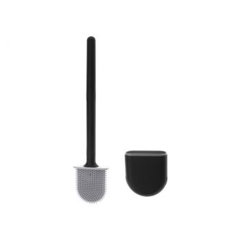 Perie MCT-Clean pentru WC flexibila cu suport, Silicon, Negru, 35 X 8 cm