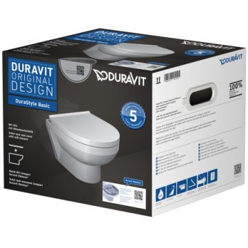 Set vas WC suspendat Duravit DuraStyle Basic Rimless Compact si capac cu inchidere lenta