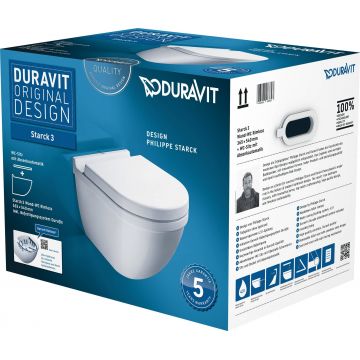 Set vas WC suspendat Duravit Starck 3 Rimless cu capac inchidere lenta la reducere