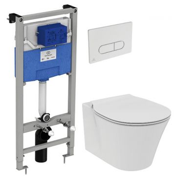Set vas WC suspendat Ideal Standard Connect Air Aquablade capac inchidere lenta si rezervor incastrat ProSys cu clapeta Oleas M1 crom
