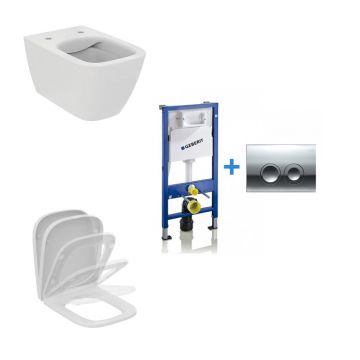Set vas wc suspendat Ideal Standard I.Life B alb cu capac si rezervor cu cadru incastrat Geberit si clapeta