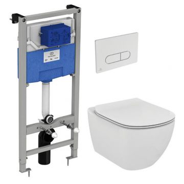 Set vas WC suspendat Ideal Standard Tesi Aquablade capac inchidere lenta si rezervor incastrat ProSys cu clapeta Oleas M1 crom