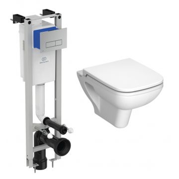 Set vas WC suspendat Vitra S20 52cm si capac inchidere lenta si rezervor incastrat Ideal Standard ProSys Eco M cu cadru metalic si clapeta Oleas M2 crom lucios