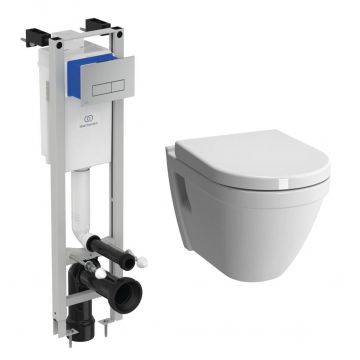 Set vas WC suspendat Vitra S50 si capac inchidere lenta si rezervor incastrat Ideal Standard ProSys Eco M cu cadru metalic si clapeta Oleas M2 crom lucios