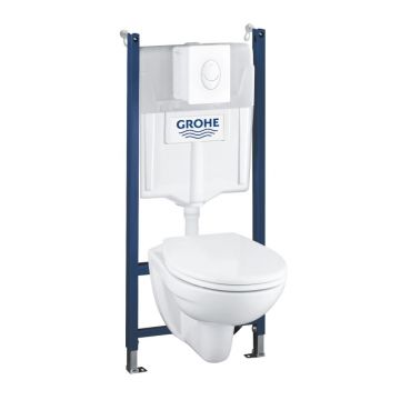 Set vas wc suspendat cu capac soft close, rezervor incastrat si clapeta alba Solido Grohe