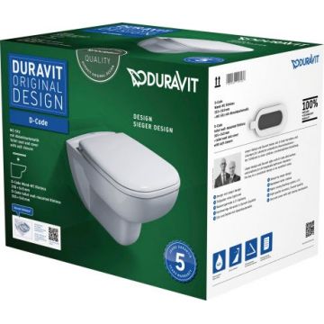 Set vas WC suspendat Duravit D-Code Rimless si capac inchidere lenta