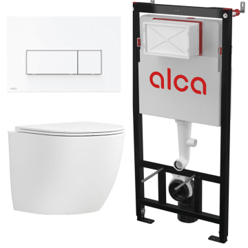 Set vas WC suspendat Matilda Alb cu rezervor Alcadrain si clapeta Alb mat M576