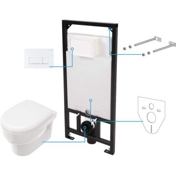 Set vas wc suspendat rimless alb cu rezervor incastrat si clapeta de actionare Deante, Avis