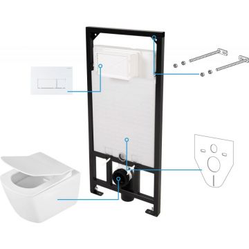Set vas wc suspendat rimless cu rezervor incastrat si clapeta actionare alb, Deante, Anemon
