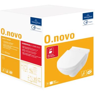 Set vas WC suspendat Villeroy & Boch O.Novo 56x36cm si capac simplu alb Alpin