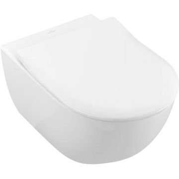 Set vas WC suspendat Villeroy & Boch Subway 2.0 DirectFlush CeramicPlus cu capac slim cu inchidere lenta alb Alpin