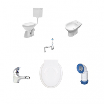 Set WC cu bideu stativ Tempo Line, 38.5 x 36,5 x 48,5 cm,ceramica sanitara cu rezervor,capac wc,sistem de fixare ,baterie si sifon de scurgere la reducere