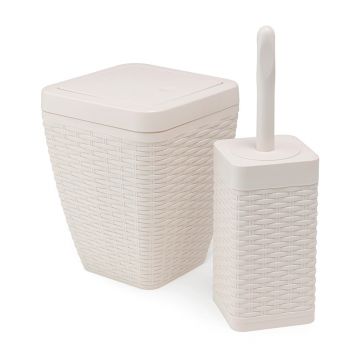 Set coș de baie și perie de toaletă Addis Calico, crem