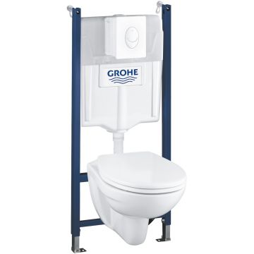Set complet Grohe Solido Compact 4-in-1 cu vas wc Bau Ceramic capac inchidere lenta rezervor incastrat cu cadru si clapeta Skate Air alb