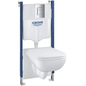 Set complet Grohe Solido Compact 5-in-1 cu vas wc Start Edge capac rezervor incastrat cu cadru si clapeta Even crom