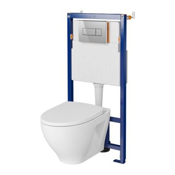 Set rezervor WC cu cadru B607 Cersanit Tech Line Opti si clapeta A1 crom plus vas WC Moduo cu capac alb