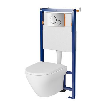 Set rezervor WC cu cadru B640 Cersanit Tech Line Opti si clapeta B2 crom plus vas WC Larga cu capac alb
