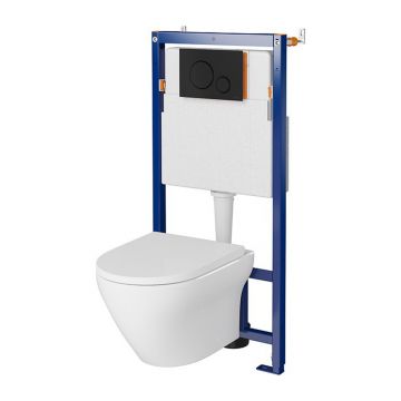 Set rezervor WC cu cadru B641 Cersanit Tech Line Opti si clapeta B2 negru plus vas WC Larga cu capac alb