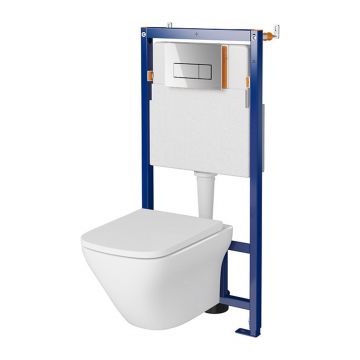Set rezervor WC cu cadru B642 Cersanit Tech Line Opti si clapeta B1 crom plus vas WC Larga cu capac alb