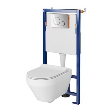 Set rezervor WC cu cadru B645 Cersanit Tech Line Opti si clapeta B2 negru plus vas WC Crea cu capac alb