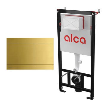 Set rezervor WC cu cadru incastrat Alcadrain AM101/1120 si clapeta de actionare FUN-BRASS alama