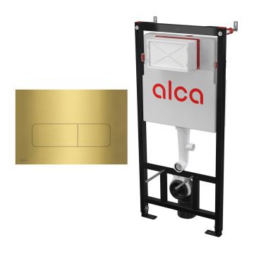 Set rezervor WC cu cadru incastrat Alcadrain AM101/1120 si clapeta de actionare MOON-BRASS alama